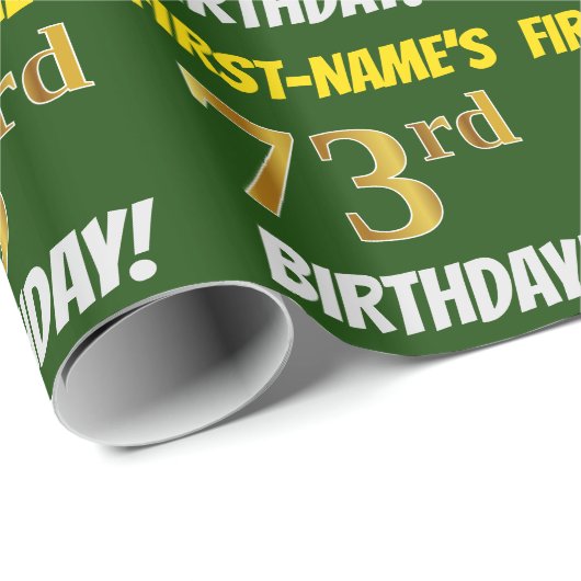 Groen, Faux/Imitation Gold, "73rd BIRTHDAY" Cadeaupapier (Rol Hoek)