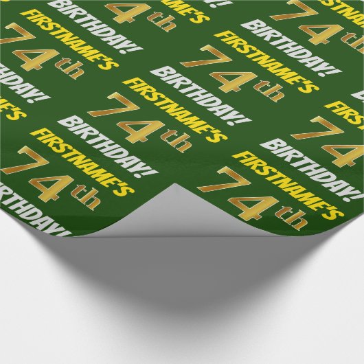 Groen, Faux/Imitation Gold, 74th BIRTHDAY Cadeaupapier (Hoek)