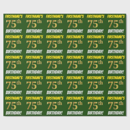 Groen, Faux/Imitation Gold, 75th BIRTHDAY Cadeaupapier (Vlak)