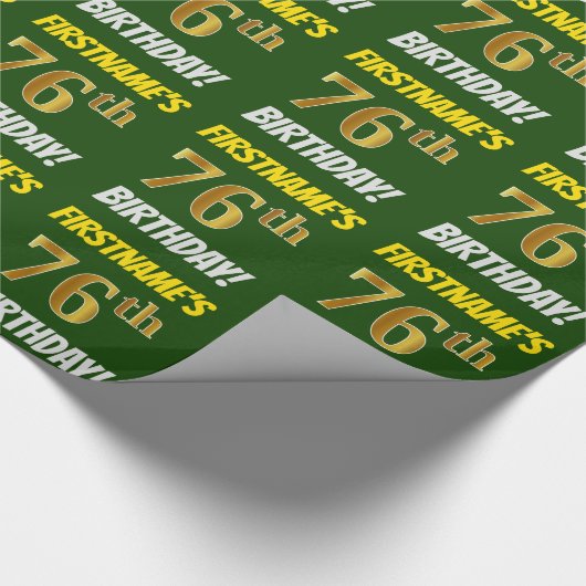 Groen, Faux/Imitation Gold, "76th BIRTHDAY" Cadeaupapier (Hoek)
