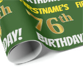 Groen, Faux/Imitation Gold, "76th BIRTHDAY" Cadeaupapier (Rol Hoek)
