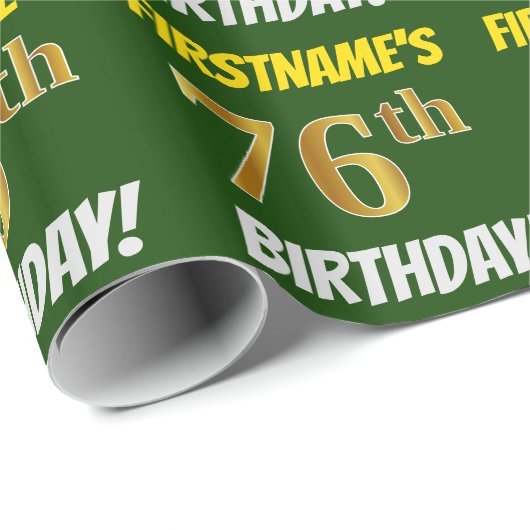 Groen, Faux/Imitation Gold, "76th BIRTHDAY" Cadeaupapier (Rol Hoek)
