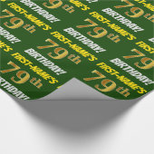 Groen, Faux/Imitation Gold, 79th BIRTHDAY Cadeaupapier (Hoek)