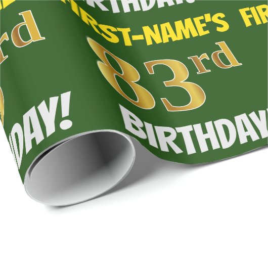 Groen, Faux/Imitation Gold, "83rd BIRTHDAY" Cadeaupapier (Rol Hoek)