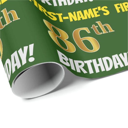 Groen, Faux/Imitation Gold, "86th BIRTHDAY" Cadeaupapier (Rol Hoek)
