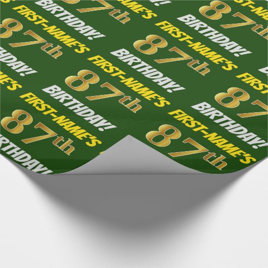 Groen, Faux/Imitation Gold, 87th BIRTHDAY Cadeaupapier (Hoek)