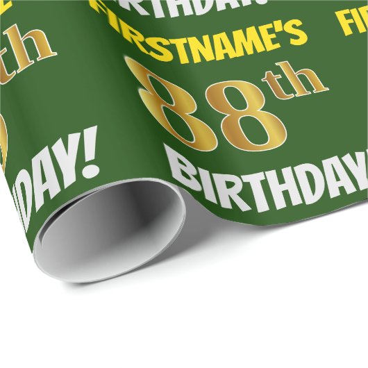 Groen, Faux/Imitation Gold, "88th BIRTHDAY" Cadeaupapier (Rol Hoek)