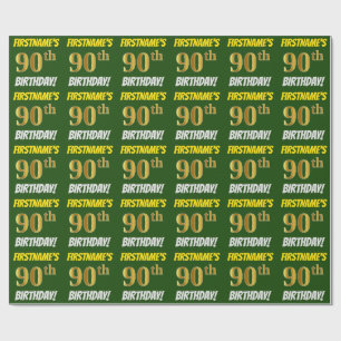 Groen, Faux/Imitation Gold, 90th BIRTHDAY Cadeaupapier