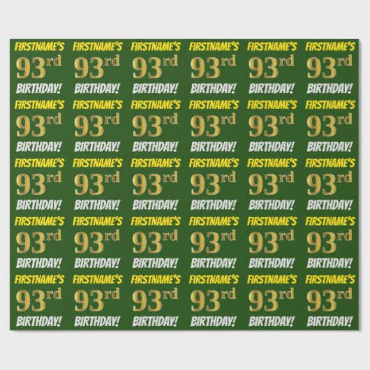 Groen, Faux/Imitation Gold, "93rd BIRTHDAY" Cadeaupapier (Vlak)