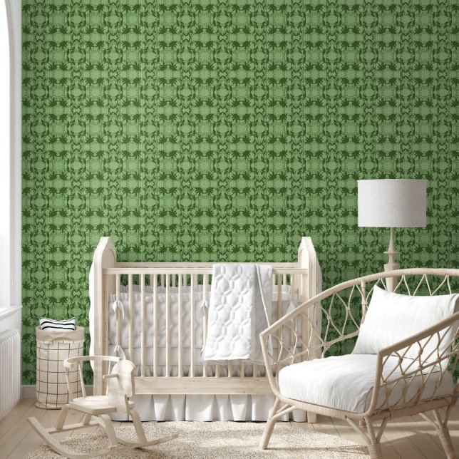 Groen Faux Kant Patroon Wallpaper Behang (Kinderen)