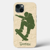 Groen, Faux Woodgrain Skateboarder Case-Mate iPhone Case (Achterkant)