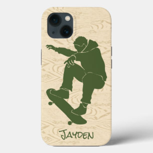 Groen, Faux Woodgrain Skateboarder Case-Mate iPhone Case