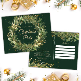 Groen Feestelijk Botanisch Elegant Kerstfeest Uitnodiging Briefkaart