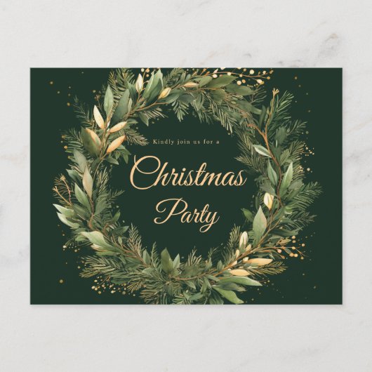 Groen Feestelijk Botanisch Elegant Kerstfeest Uitnodiging Briefkaart (Voorkant)