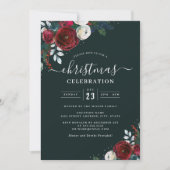 Groen Feestelijke Bloemen Rode Kerstfeest Kaart (Voorkant)