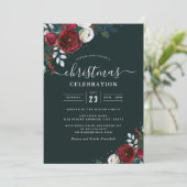 Groen Feestelijke Bloemen Rode Kerstfeest Kaart (Staand voorkant)