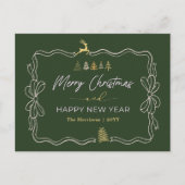 Groen: Feestelijke Bow & Tree Doodles Holiday Brie Feestdagenkaart (Voorkant)