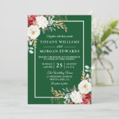 Groen Festive Red White Elegant Floral Wedding Kaart (Staand voorkant)