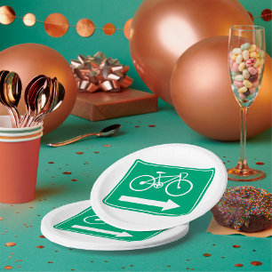 Groen Fietspad Rechttpijl Richtingsbord Papieren Bordje