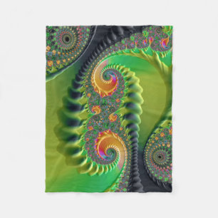 Groen Fijn Fractal van Oranje Spiralen Art. Fleece Deken
