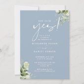 Groen Floral Dusty Blue Photo Engagement Party Kaart (Voorkant)