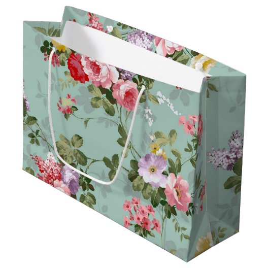 groen Floral ontwerp Groot Cadeauzakje (Voorkant Gekanteld)