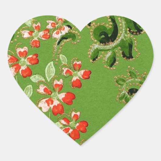 groen Floral ontwerp Hart Sticker (Voorkant)