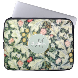 Groen  Floral Patroon met Monogram Laptop Sleeve