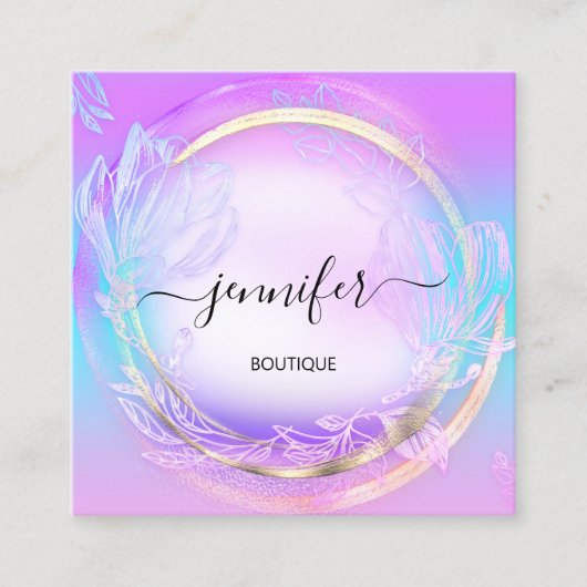 Groen Floral QRCode Professional Winkel Roze Blauw Vierkante Visitekaartje (Voorkant)