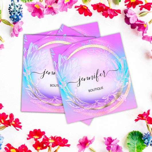 Groen Floral QRCode Professional Winkel Roze Blauw Vierkante Visitekaartje