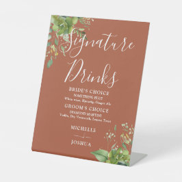 Groen Floral Terracotta Signature Drinken Reclamebord Met Voetstuk