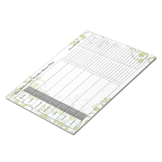 Groen Floral Weekly Gepersonaliseerd Notitieblok v (Schuin)