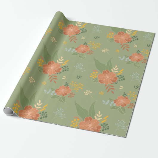 Groen Floral wrapping Paper Cadeaupapier (Uitgerold)