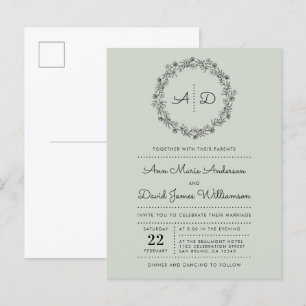 Groen Floral Wreath Wedding Uitnodiging Briefkaart