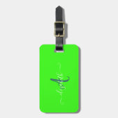 Groen Fluorescerend Neon Monogram Bagagelabel (Voorkant verticaal)