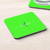 Groen Fluorescerend Neon Monogram  Bier Onderzetter (Linkerzijde)