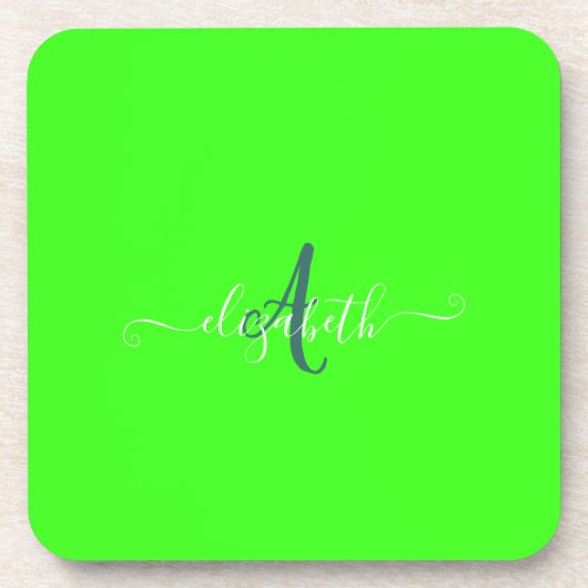 Groen Fluorescerend Neon Monogram  Bier Onderzetter (Voorkant)