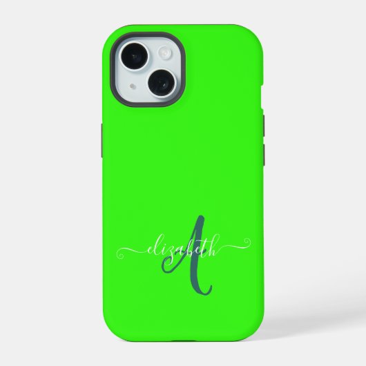 Groen Fluorescerend Neon Monogram iPhone 15 Case (Achterkant)