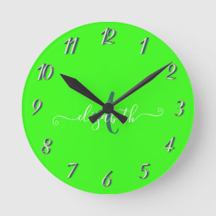 Groen Fluorescerend Neon Monogram Ronde Klok