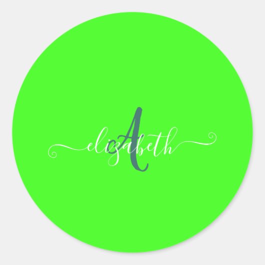 Groen Fluorescerend Neon Monogram Ronde Sticker (Voorkant)