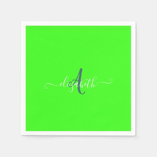 Groen Fluorescerend Neon Monogram Servet (Voorkant)