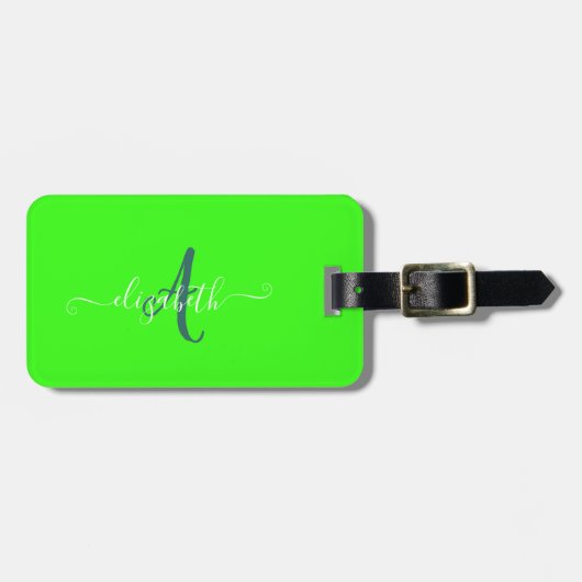 Groen fluorescerend neonmonogram bagagelabel (Voorkant horizontaal)