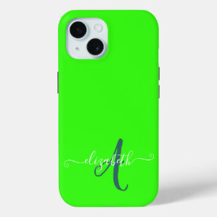 Groen fluorescerend neonmonogram iPhone 15 case