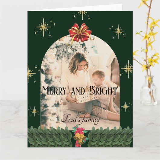 Groen Foliage boog fotoseizoenen vrolijk kerstfees Kaart (Gele Bloem)