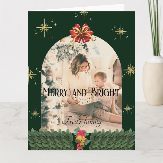 Groen Foliage boog fotoseizoenen vrolijk kerstfees Kaart (Voorkant)
