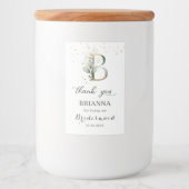 Groen Foliage Bruidsmeisje brief B Dank u Voedselcontainer Etiket (Voorkant)