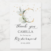 Groen Foliage Bruidsmeisje letter C Dank u Wijn Etiket (Enkel label)