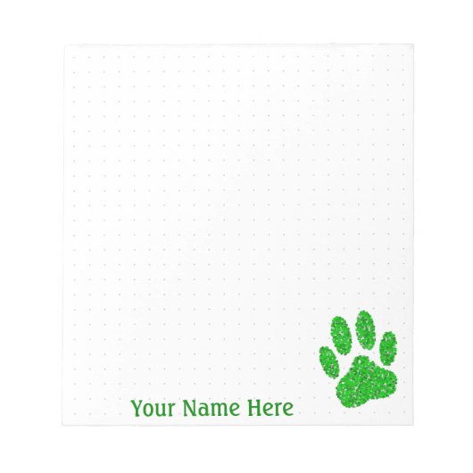 Groen Foliage Dog Paw Print Aangepast puntenraster Notitieblok (Voorkant)