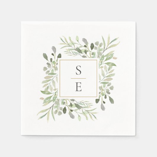 Groen Foliage Goud Monogram Bruiloft Servetten (Voorkant)