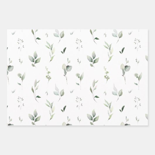 Groen Foliage Papier Platte Blad Set van 3 Inpakpapier Vel (Voorkant)